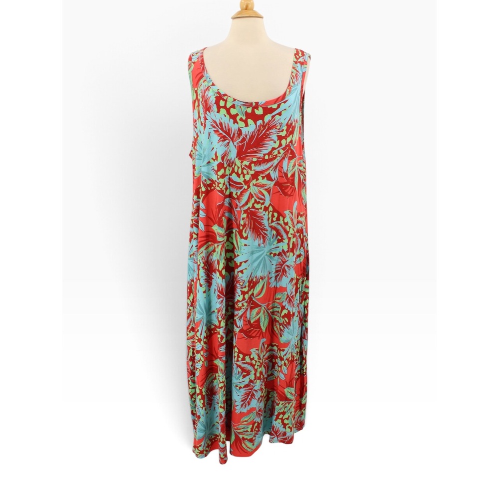 Soft Surroundings Santiago Dress 3X Tropical Palm Print Cotton Modal Maxi NWOT